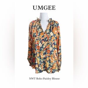 Umgee Multicolor Floral Paisley Blouse NWT